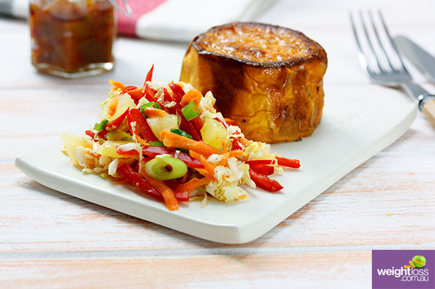 Baked Sweet Potato with Pickled Slaw