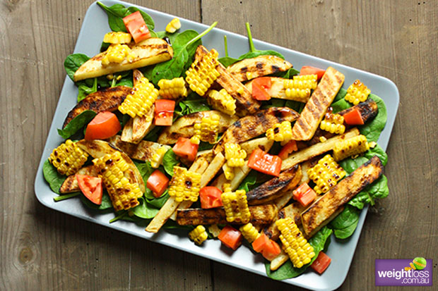 Corn, Tomato, Potato & Baby Spinach Salad