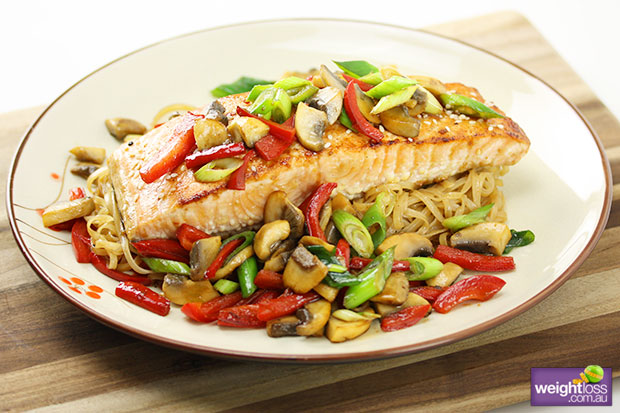 Glazed Salmon with Noodles
