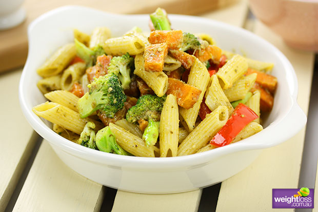 Pesto Penne, Sweet Potato & Broccoli