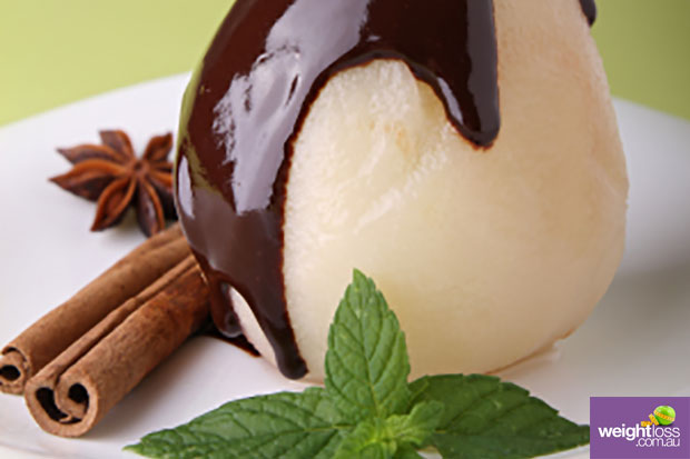 Poached Pears with Choc Orange Sauce