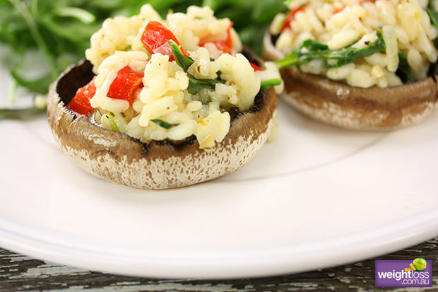 Roquette Risotto on Mushrooms